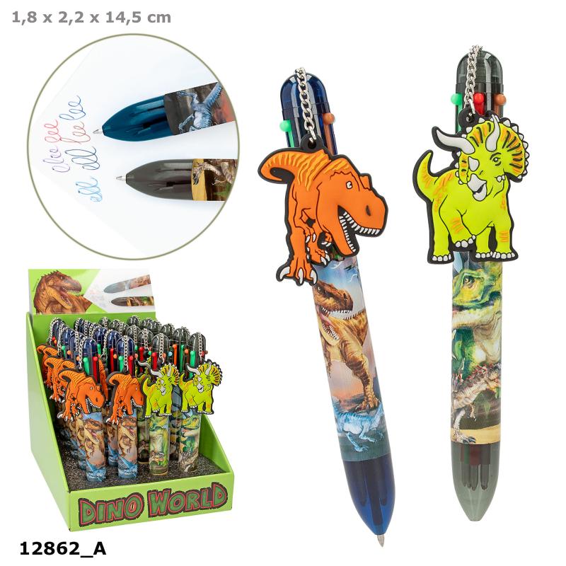 Dino World Kuglepen m/6 farver